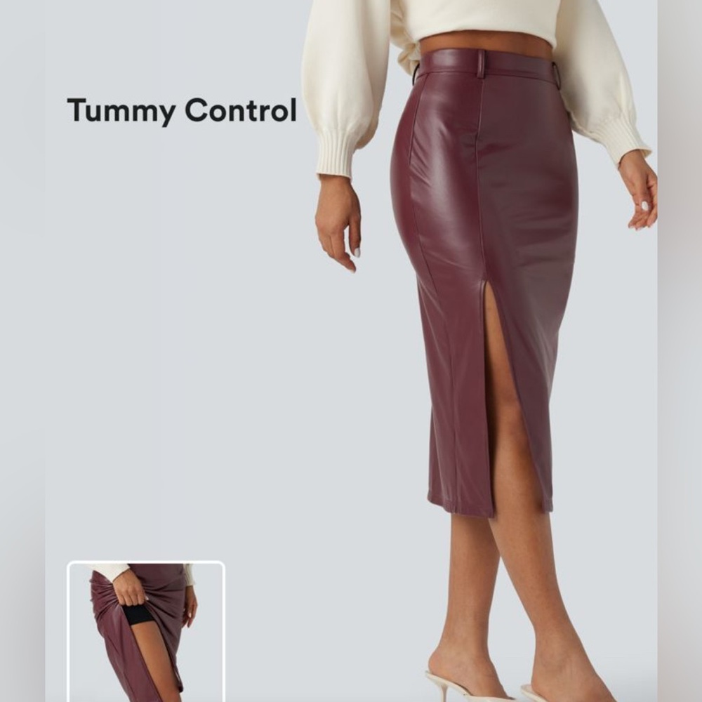 Halara Women's Burgundy Faux Leather Pencil Skirt